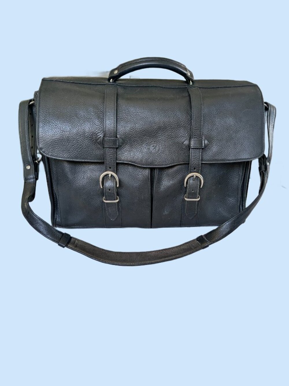 Glaser Designs San Francisco Hand Burnished Black Marbled Leather Flapover Bag